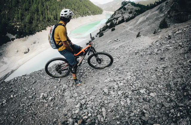 Mountain biker on the trails around Livigno