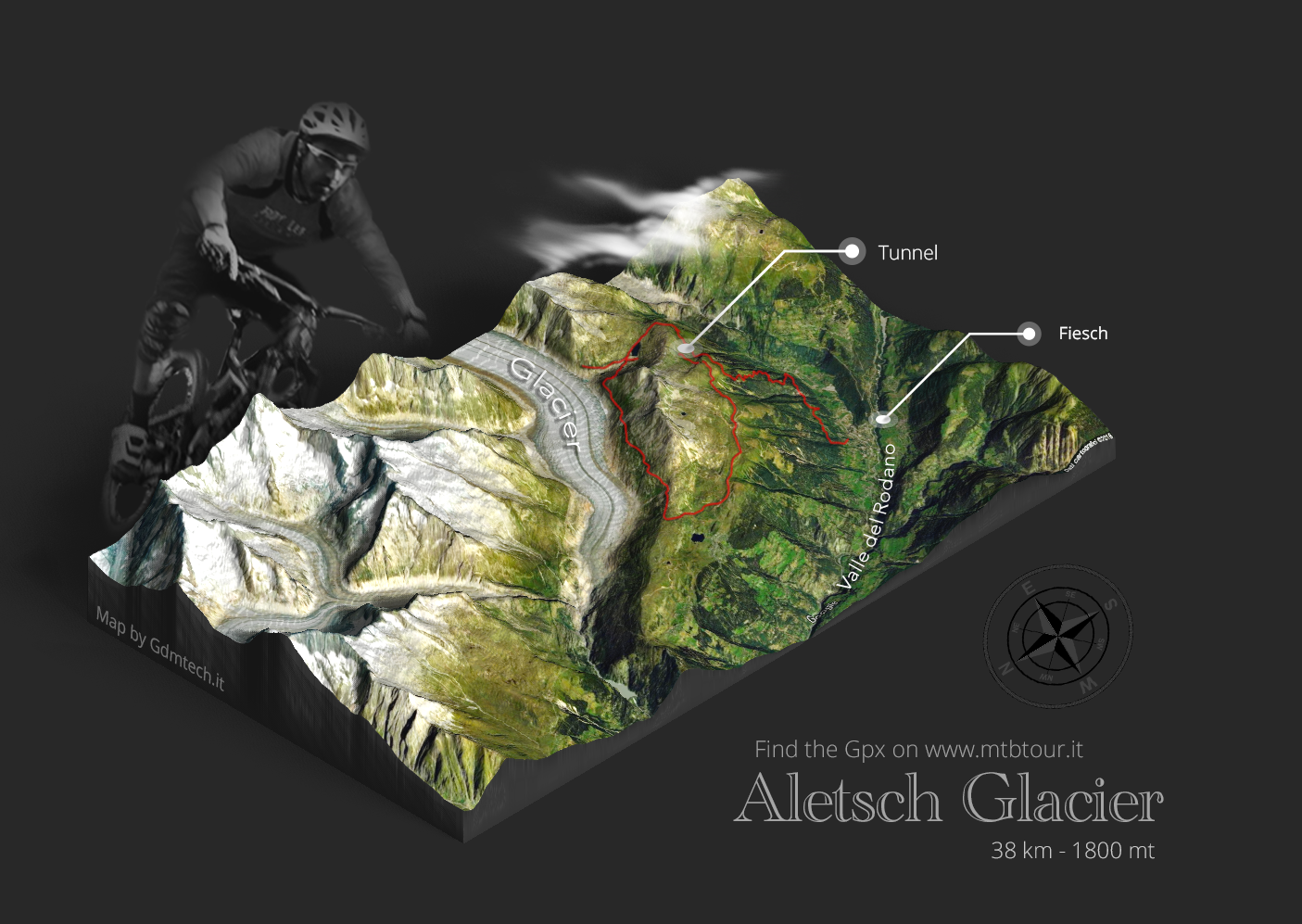 Mappa 3D del percorso Mtb dell’Aletsch Glacier